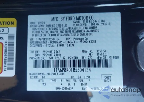 2024 Ford Mustang Dark Horse Fastback from USA, damaged, VIN 1FA6P8R01R5504134